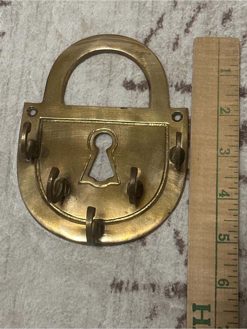 Brass Padlock Wall Key Rack - Gold Finish - Picture 3 of 4